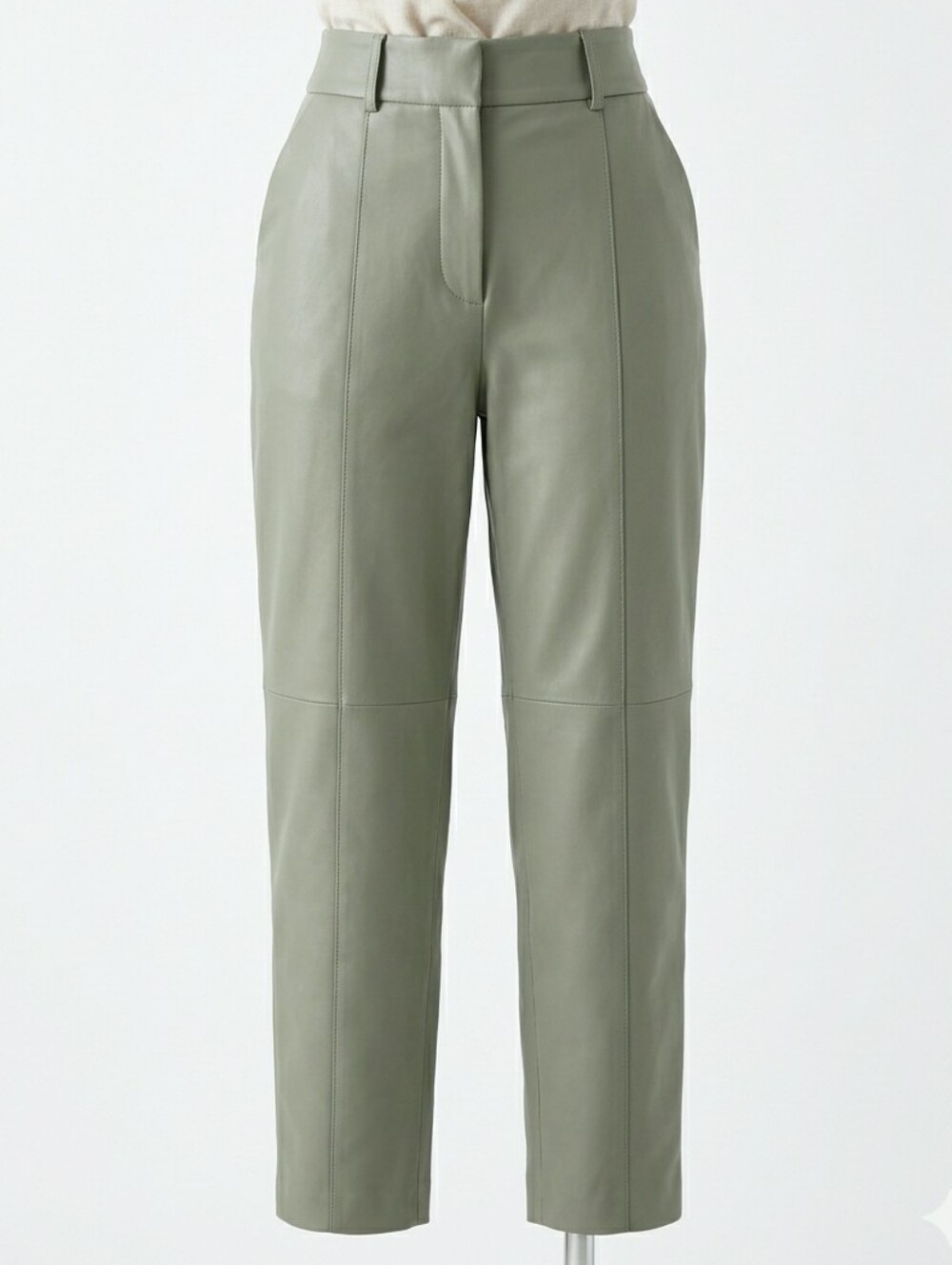 ZARA Sage Green Faux Leather High-Rise Tapered Pants Vegan Leather Size Small